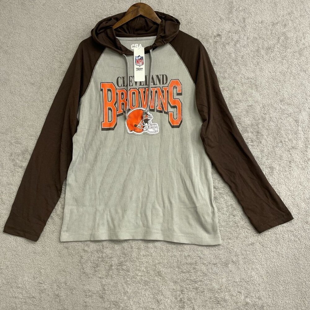 NEW Cleveland Men's L Browns NFL Team Apparel Long Sleeve Waffle Hoodie